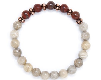 Wrist Mala, Mantra Bracelet, Meditation Beads, Buddhist Jewelry For Healing, Protection & Energy Buddhist, Fossil Coral and Rainbow Jasper