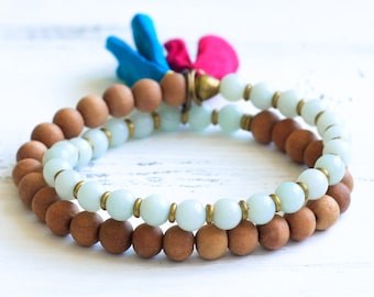 Amazonite Mala Bracelet, Sandalwood Mala Beads, Amazonite Bracelet, Sandalwood Bracelet, Boho Jewelry, Yoga Jewelry, Spiritual Jewelry