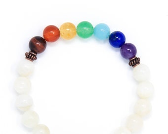 7 Chakra Bracelet, Moonstone Wrist Mala Beads, Womens Mens Yoga Bracelet, Prayer Beads, Chakra Healing Jewelry, Energy Jewelry