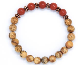 Wrist Mala Bracelet, Yoga Bracelet, Prayer Beads, Picture & Red Jasper For Comfort, Deepening Meditation Practice, Detox