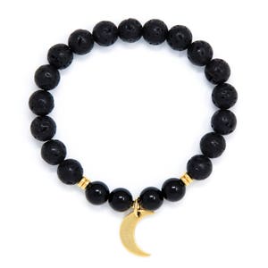 Crescent Moon Bracelet, Black Lava Mala Bracelet, Black Onyx Yoga Bracelet, Wrist Mala Beads, Yoga Jewelry, Spiritual Jewelry