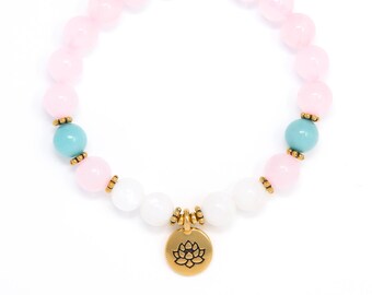 Rose Quartz Mala Bracelet, Pink Quartz Bracelet, Amazonite Moonstone Mala Beads, Yoga Bracelet, Prayer Beads, Yoga Jewelry, Boho Jewelry