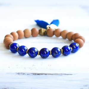 Lapis Mala Bracelet, Sandalwood Mala Beads, Lapis Lazuli Mala Bracelet, Spiritual Jewelry, Yoga Jewelry, Tassel Bracelet, Boho Jewelry