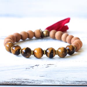 Sandalwood Bracelet, Sandalwood Mala Beads, Tiger Eye Bracelet, Mala Bracelet, Yoga Jewelry, Boho Jewelry image 1