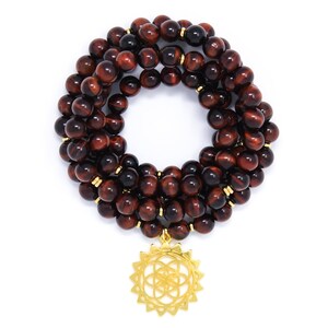 Red Tiger Eye Mala Prayer Beads w/ Seed of Life, Buddhist Mala Bracelet / Necklace, Yoga Beads, Sacred Geometry Jewelry