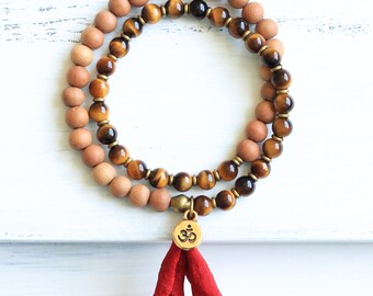 Tiger Eye Mala Beads, Sandalwood Mala Bracelet, Tiger Eye Bracelet, Prayer Beads, Yoga Jewelry, Spiritual Jewelry