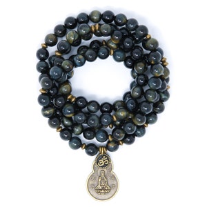 Mala Beads, Prayer Beads, Wrist Mala Bracelet / Necklace, Yoga Jewelry, Blue Tiger Eye