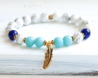 Howlite Mala Bracelet, Amazonite Mala Beads, Yoga Bracelet, Wrist Mala Prayer Beads, Boho Jewelry, Yoga Jewelry
