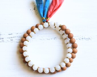 Moonstone Mala Bracelet, Sandalwood Mala Beads, Prayer Beads, Moonstone Bracelet, Yoga Jewelry, Boho Jewelry