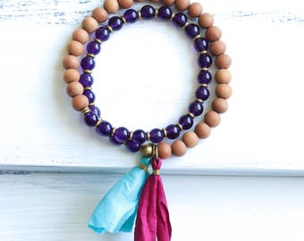 Amethyst Mala Beads, Sandalwood Mala Bracelet, Sandalwood Bracelet, Boho Jewelry, Yoga Jewelry, Meditation