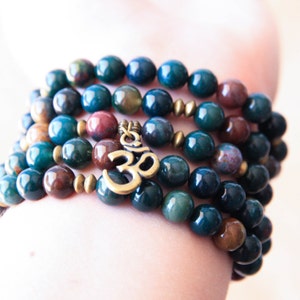 Mala Beads, 108 Mala Bracelet, Prayer Beads, Spiritual Jewelry, Indian Bloodstone Bracelet Calming, Healing Energy, Detox image 2