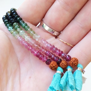 Watermelon Tourmaline Bracelet, Delicate Bracelet w Tassel, Small Bead Bracelet, Spiritual Jewelry - Positivity, Stress Relief, Protection