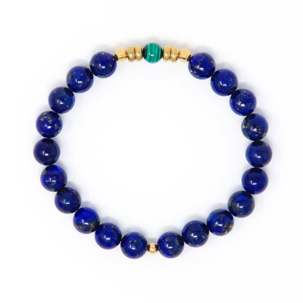 Buddhist Prayer Bead Bracelet, Spiritual Bracelet, Wrist Mala, Lapis Lazuli & Malachite  - Personal and Spiritual Goals, New Adventures