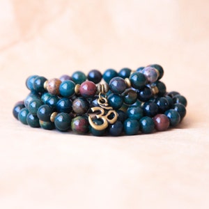 Mala Beads, 108 Mala Bracelet, Prayer Beads, Spiritual Jewelry, Indian Bloodstone Bracelet Calming, Healing Energy, Detox image 1