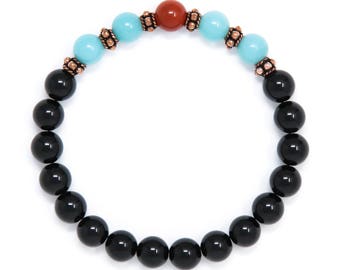 Pulseira de Yoga, Pulseira de Mantra, Mala de Pulso, Joias Budistas, Turmalina Negra - Positividade, Alívio do Estresse, Proteção, Boa Saúde