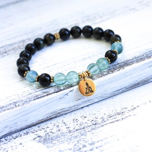 Mala Bracelet, Wrist Mala Beads, Blue Tiger Eye w Fluorite Boho Bracelet, Yoga Jewelry, Spiritual Jewelry, Healing Jewelry image 3