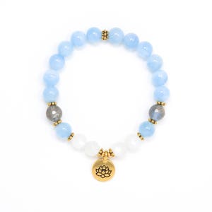 Aquamarine Mala Bracelet, Aquamarine Bracelet, Moonstone Mala Beads, Lotus Bracelet, Yoga Jewelry, Buddhist Jewelry