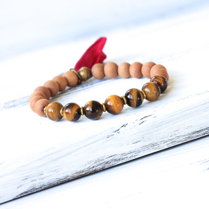 Sandalwood Bracelet, Sandalwood Mala Beads, Tiger Eye Bracelet, Mala Bracelet, Yoga Jewelry, Boho Jewelry image 3