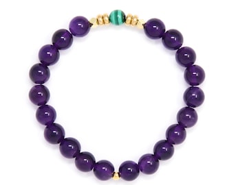 Tibetan Bracelet, Wrist Mala Beads, Spiritual Bracelet, Amethyst & Malachite – Healing Energy, Emotional Balance, Spirituality