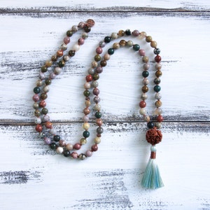 Buddhist Mala Prayer Beads, 108 Knotted Mala Necklace, Japa Beads ...