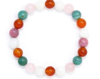 Fertility Bracelet, Healing Bracelet, Fertility Jewelry, Crystal Healing Jewelry, Yoga Jewelry, Moonstone, Carnelian, Rose Quartz, Rhodonite