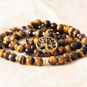 Buddhist Prayer Bead, 108 Mala Bracelet - Necklace, Meditation Beads, Tiger Eye - Power, Goal Accomplishment & Protection