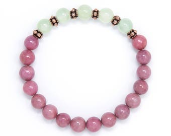 Mala Bracelet, Spiritual Jewelry, Wrist Mala Beads, Buddhist Bracelet, Rhodonite & Prehnite - Emotional Healing, Relaxation,Spiritual Growth