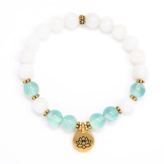 Edelsteen Armband Amazoniet Mala Met Lotus 8 mm Kralen