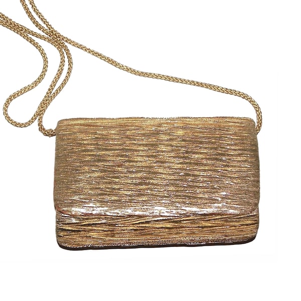 70s GOLD Shoulder Bag | Fortuny Pleat Disco Era Evening Bag | Small  7" x 5" tall x 2"