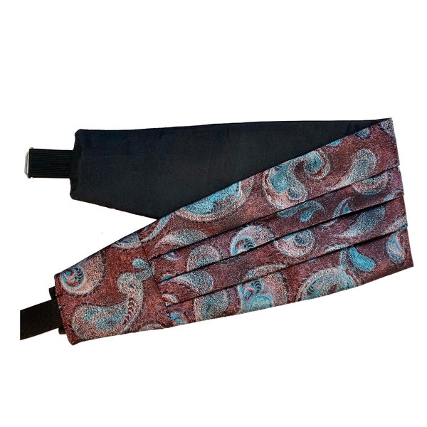 Vintage Paisley Cummerbund | Belt | Acko England | Burgundy Blue | RENAISSANCE Classic Formal