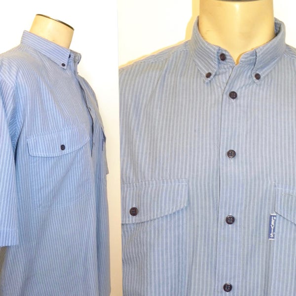 80s Levis Big E Striped Short Sleeve Shirt | Casual Retro Boxy | VTG L Chest 48"