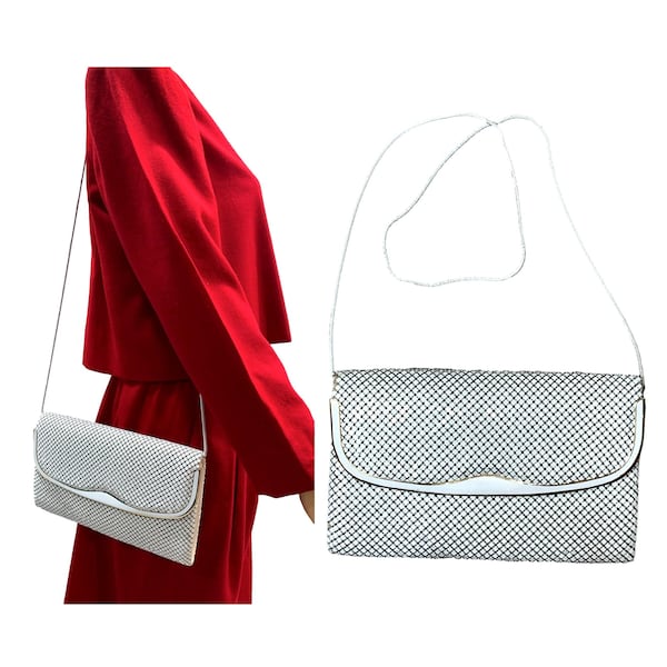70s White Metal Mesh Shoulder Bag | Clutch | 10" x 6.5" | Flaws