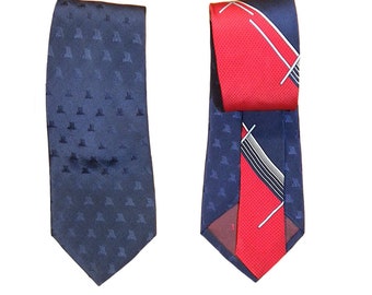 Cravate en SOIE Lanvin années 80 | Cravate bleu marine et rouge Lanvin Paris