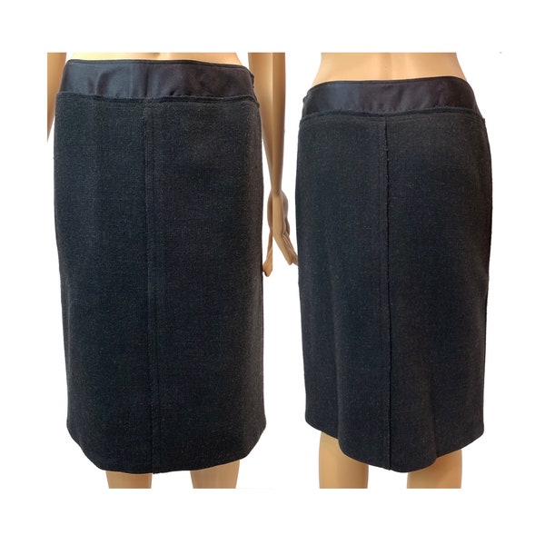 Y2K Prada Charcoal Wool Pencil Skirt | Stretch Knee Length Straight Skirt | Italy 42 | W 28"