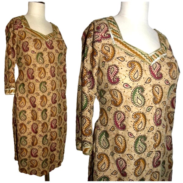 Vintage Sari Top | Paisley Cotton Dress | Hippie Boho India Tunic | XS - S