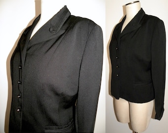 40s Black Gabardine Jacket | 1940's Wool CLASSIC Women's WWII era Blazer