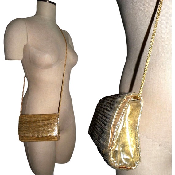 70s GOLD Shoulder Bag | Fortuny Pleat Disco Era E… - image 5