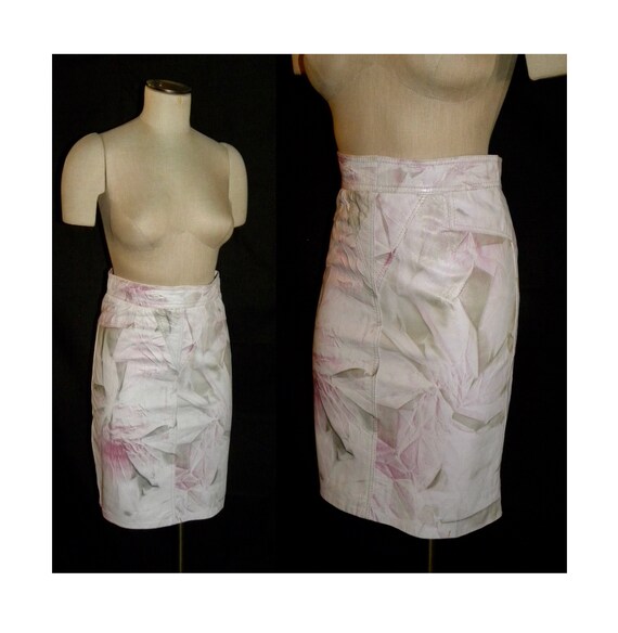 90s Y2K Abstract Print Leather Pencil Skirt | Pink