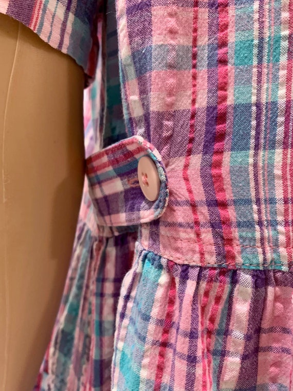 80s Pink Madras Plaid Seersucker Oversized Short … - image 9