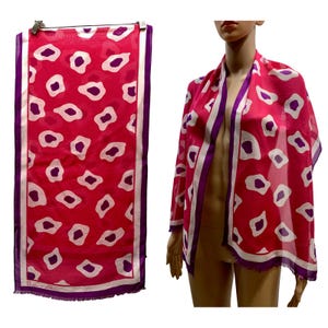 Vintage Anne Klein for Vera Frothy Silk Scarf | Pink Purple | 48&quot; x 15.25&quot;
