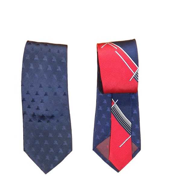 80s Lanvin SILK Tie | Lanvin Paris Navy & Red Neck