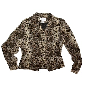 90s Leopard Print Silk Jacket | Vintage Fitted Crop Blazer | X-Small