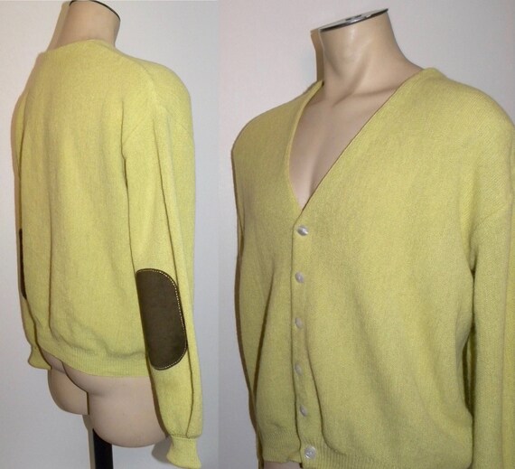 1960s 70s Alpaca Cardigan / Chartreuse Green Old Man Sweater
