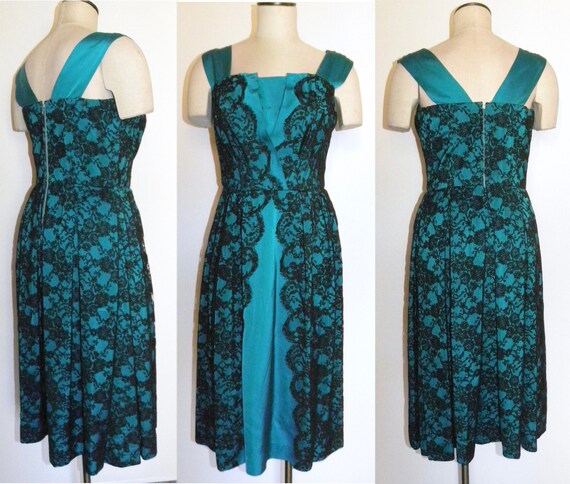 60s European Lace and Silk Dress | Mid Century Co… - image 3