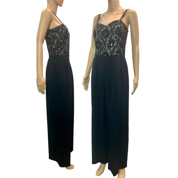 80s Nolan Miller Black Jumpsuit w Lace Beads and … - image 9