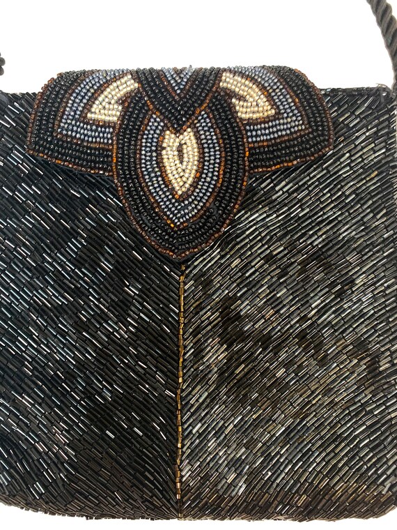 80s does Art Deco Micheline Burke Beaded Shoulder… - image 7