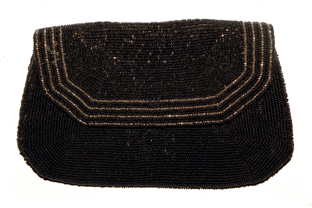 Vintage 30s 40s Art Deco Black Beaded Silk Evening Bag | Small Clutch ...