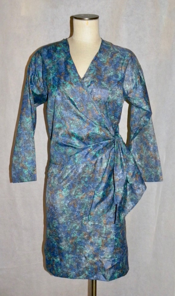 Vintage 60s Faux Wrap Dress | Mid Century Blue Gr… - image 6
