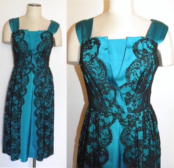 60s European Lace and Silk Dress | Mid Century Co… - image 4