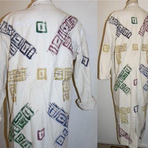 90s Hand Painted Cotton Coat Boho Oversized Duster Art to Wear 1990s OS image 4